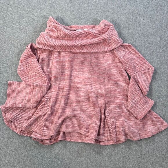 Anthropologie Postmark Cowl Neck Sweater Women's Medium Pink Waffle Knit Flowy - Picture 1 of 8